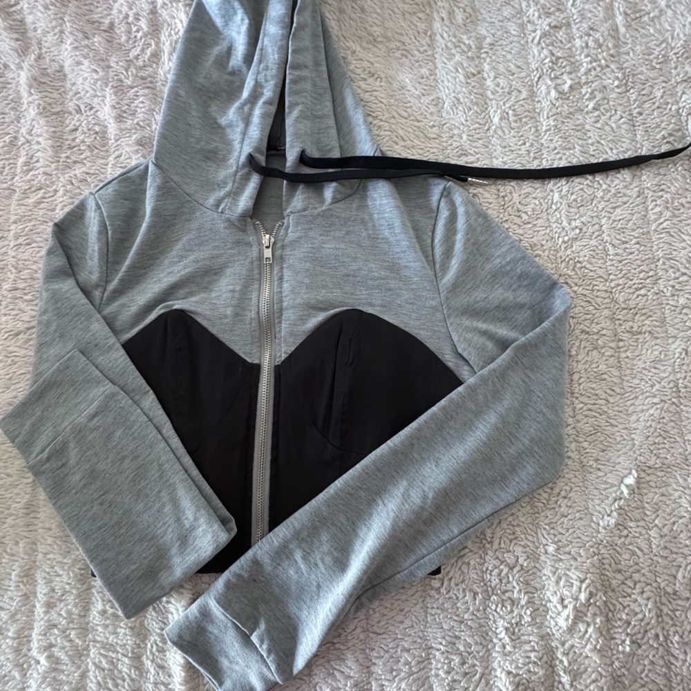 Fashion Nova Gray and Black Zip-Up Hoodie
